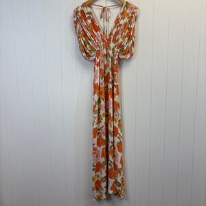 Womens Boho Floral Drape Sleeve Maxi Dress Women Size M Cottage Retro Vibes